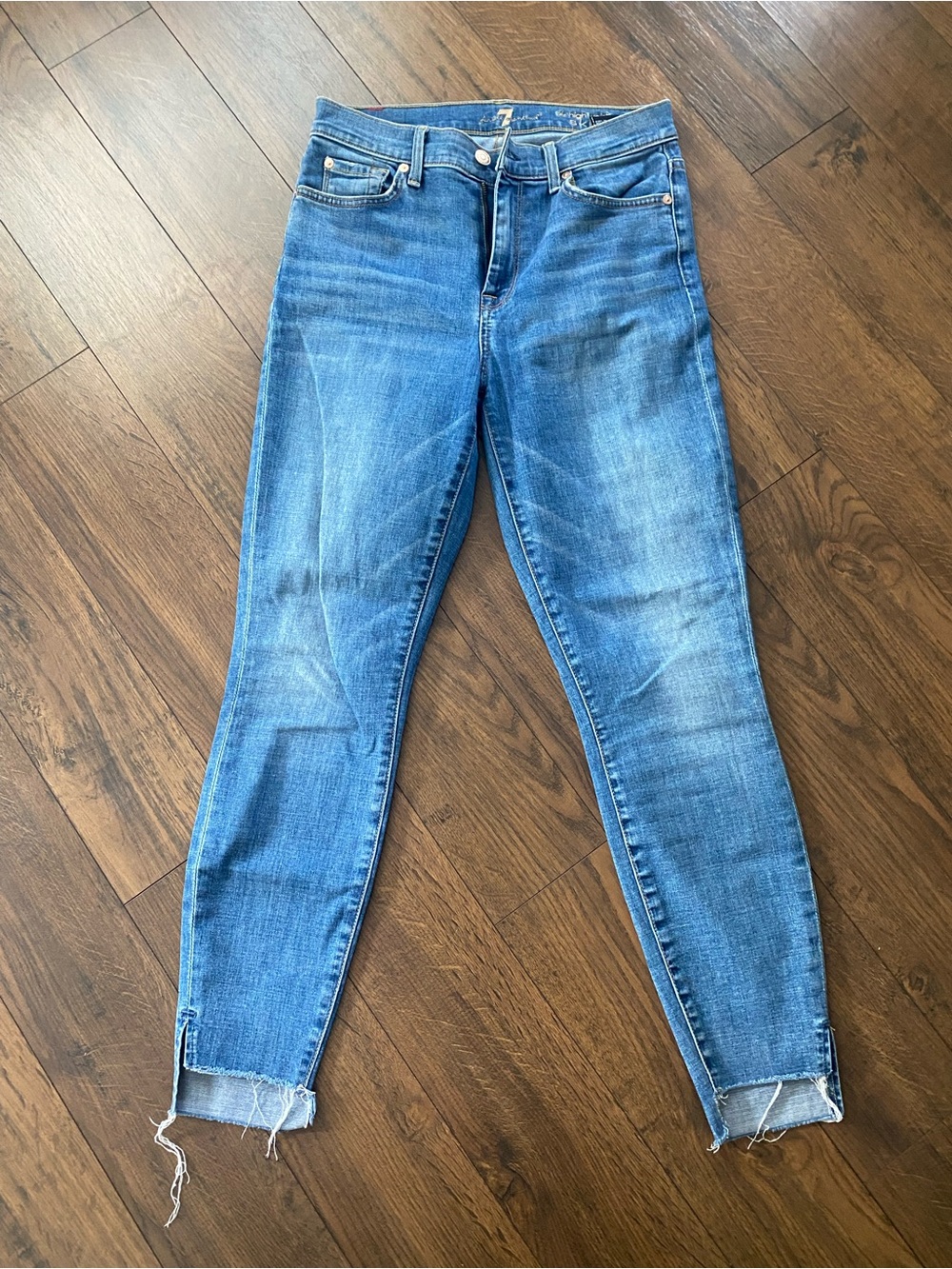 7 For All Mankind Medium Blue Ankle Crop Slim Jeans